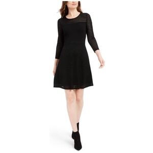 NWT Calvin Klein Black Illusion-Stripe Fit & Flare Sweater Dress Size Small